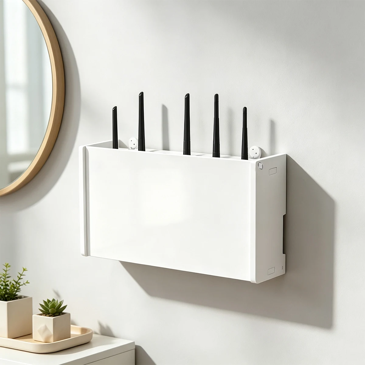 Wall Mount Router Storage Box, White WiFi Modem Cable Organizer for Living Room Wire Hiding