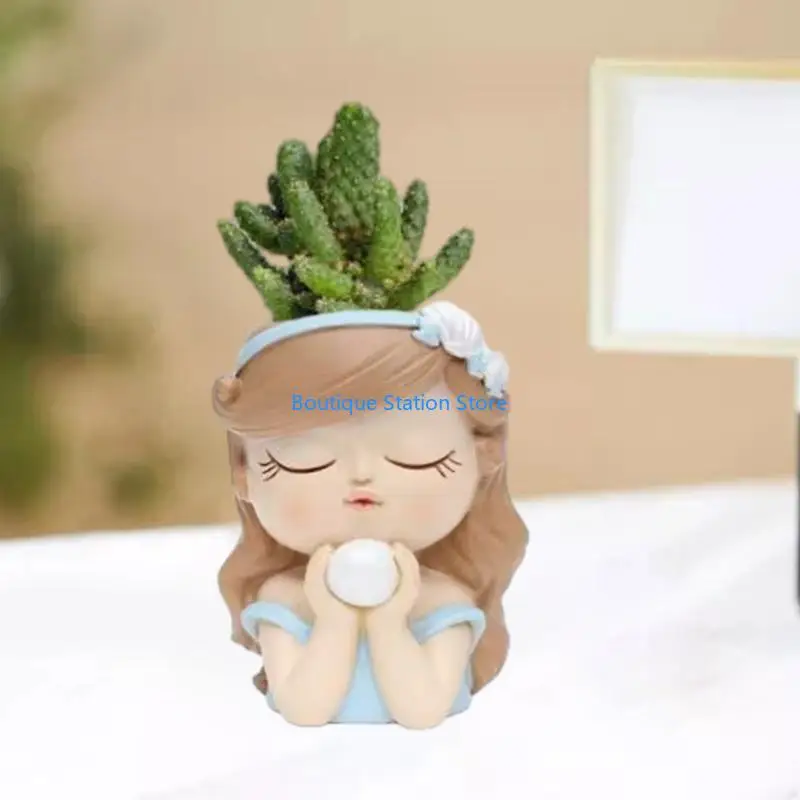 

Y55F Flower Pot Silicone Mold Wishing Girl Planter Concrete Mold DIY Craft