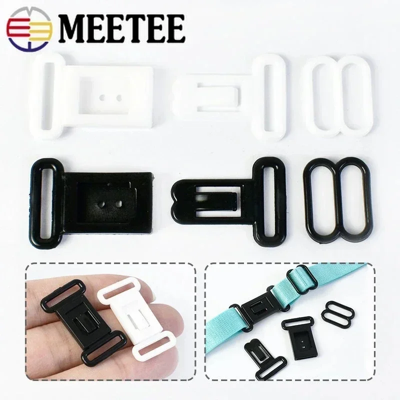 Meetee 50/100Sets 12.5mm Plastic Adjustable Buckles O Ring Hooks Bow Tie Buckle for Bra Underwear Clasps Sewing Accessories