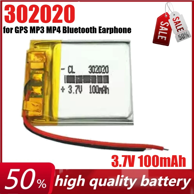 

3.7V 100mAh 302020 Lithium Polymer Rechargeable Battery for GPS MP3 MP4 Bluetooth Earphone Hearing Aid Smart Watch Alarm