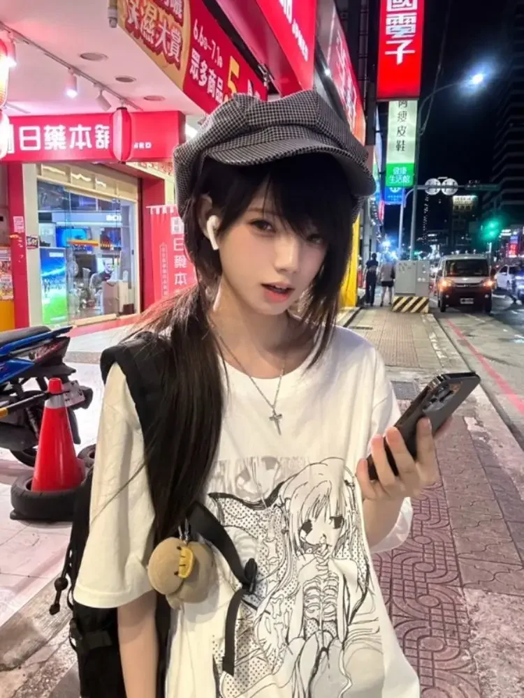 

Японская одежда Y2k, милая крутая стильная футболка с короткими рукавами, женские летние свободные студенческие топы INS, графические футболки Kawaii Vintage