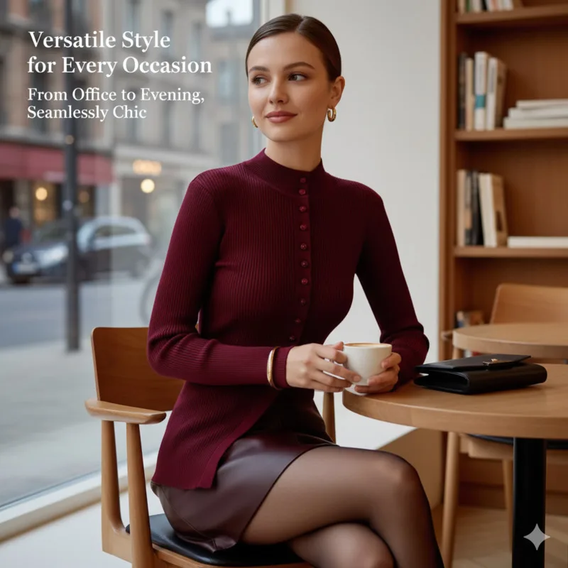 

Элегантный тонкий свитер в рубчик, кардиган, женский однобортный трикотаж с длинными рукавами, однотонный топ на осень-зиму, офисный повседневный наряд
