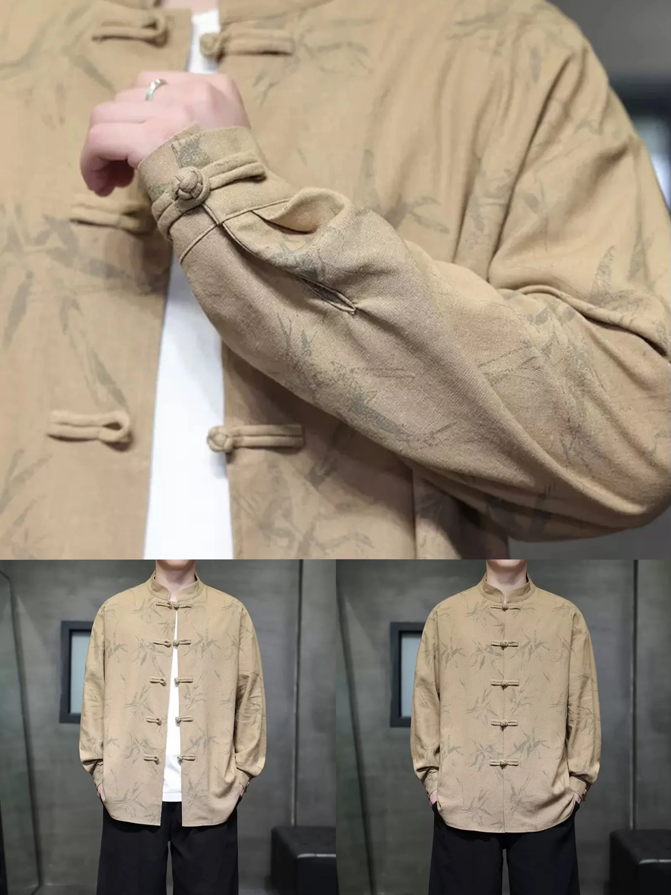 

Plus Size 5XL Male Print Shirt Jacket Chinese Style Cotton Linen Long Sleeve Tang Suit Tops Kung Fu Shirt Coat Oriental Hanfu
