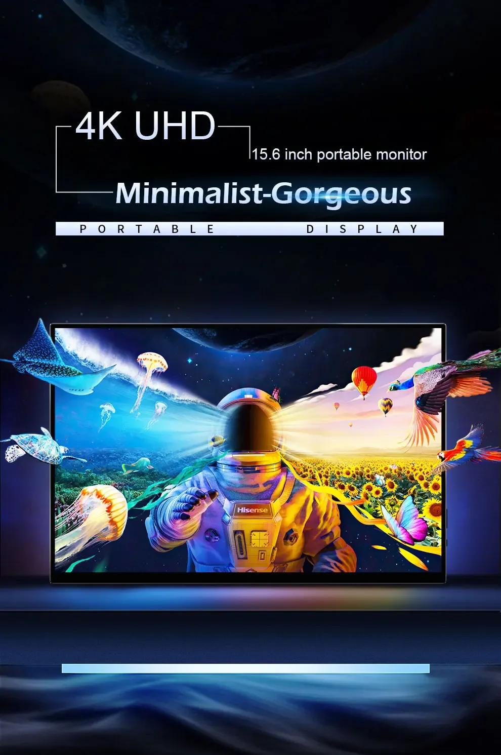 15.6 Inch 4K UHD IPS HDR Portable Display Stereo Multi-function Screen 3840*2160P Extended Display for Phone PC Laptop PS4/PS5