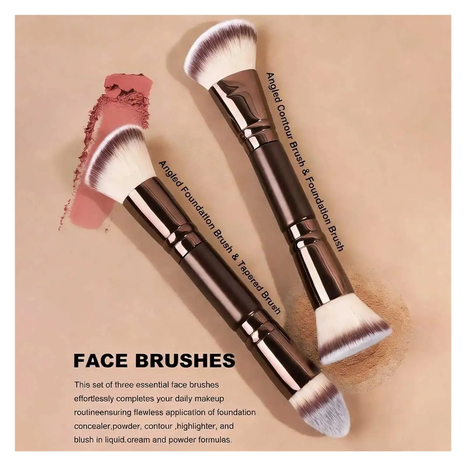 5 PCS Double-Ended Makeup Brush Set Soft Bristles Non-Irritating Cruelty-Free Vegan