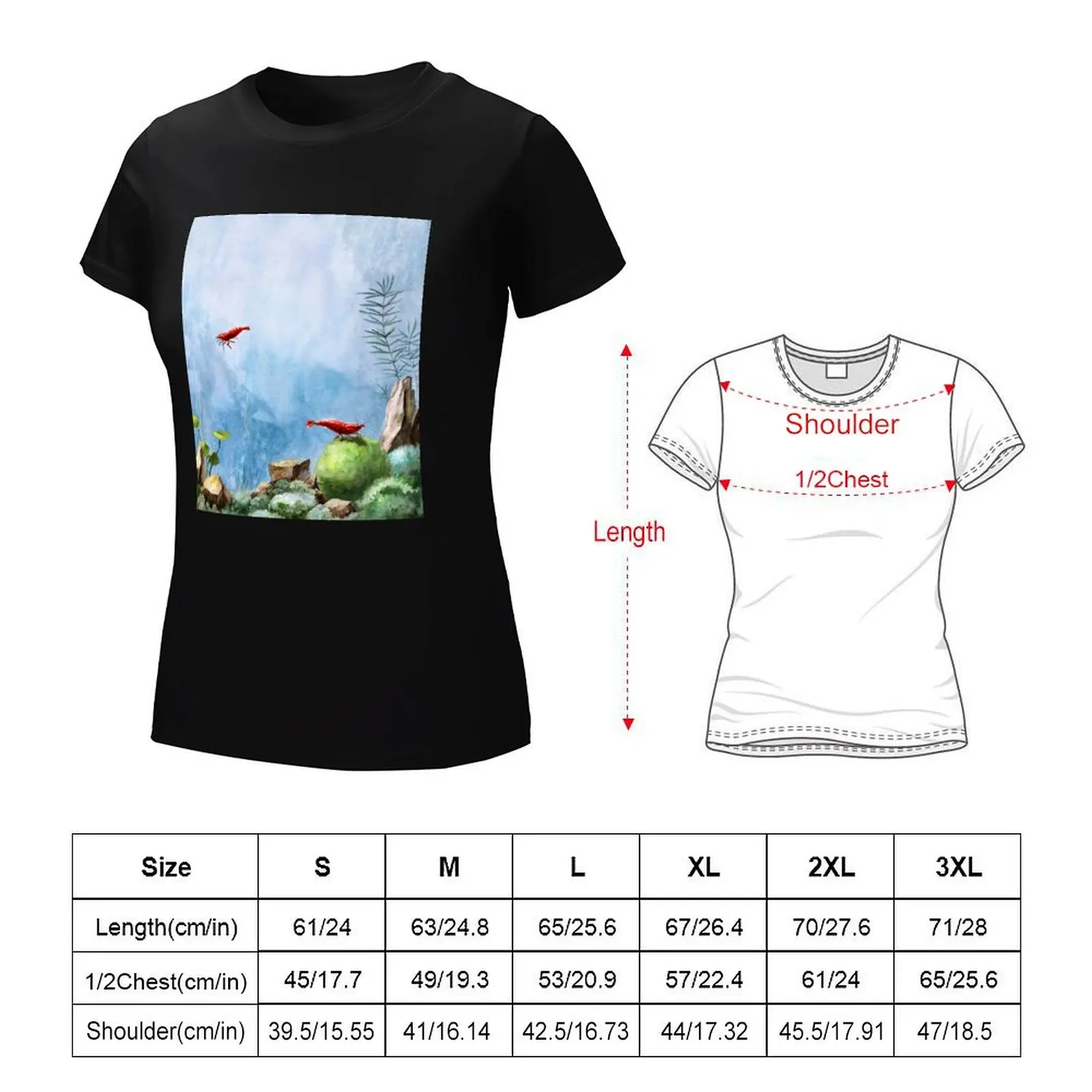 Red cherry shrimp in an aquarium T-Shirt oversized Short sleeve tee cute tops rock and roll t shirts for Women