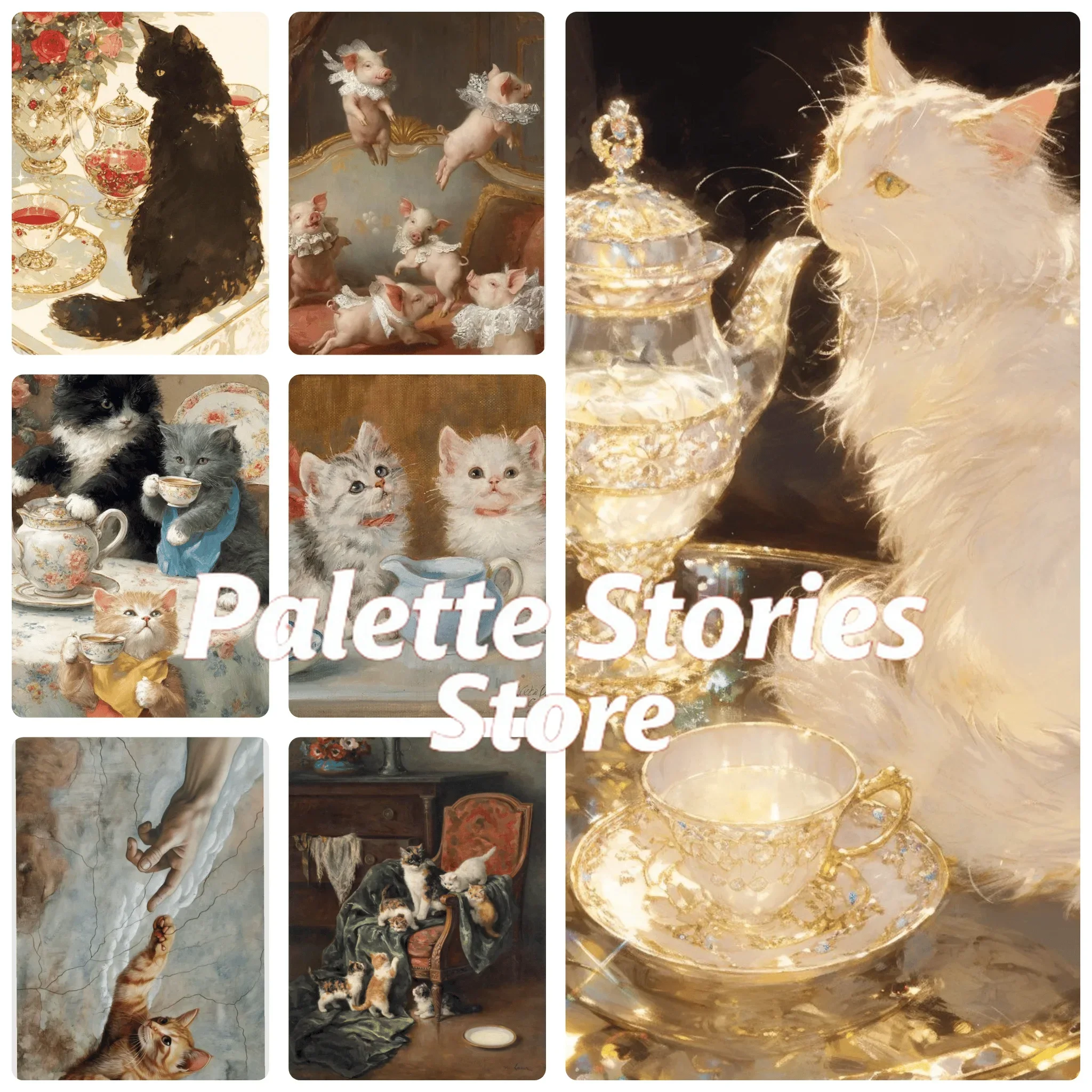 1 pieza de pintura al óleo por números sin marco, diseño vintage de gatos en fiesta del té, decoración para el hogar, decoración de pared para sala de estar, el mejor regalo sin marco