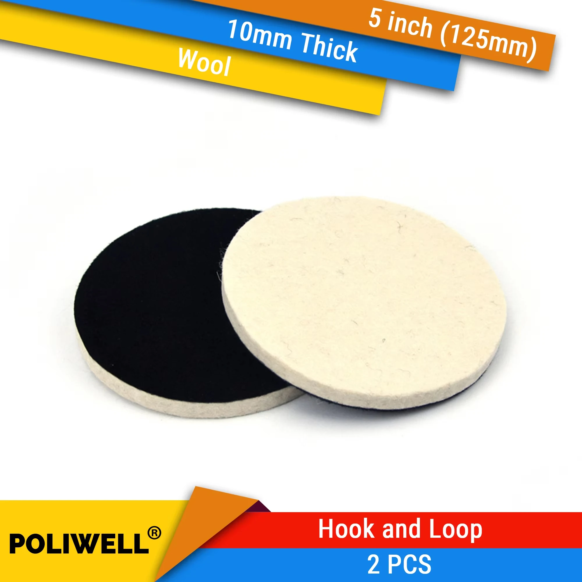 

5 Inch 125mm Wool Felt Polishing Pad Hook and Loop Compressed Woolen Wheel Buffing Pads for Car & Boat Polishing Waxing Sealing