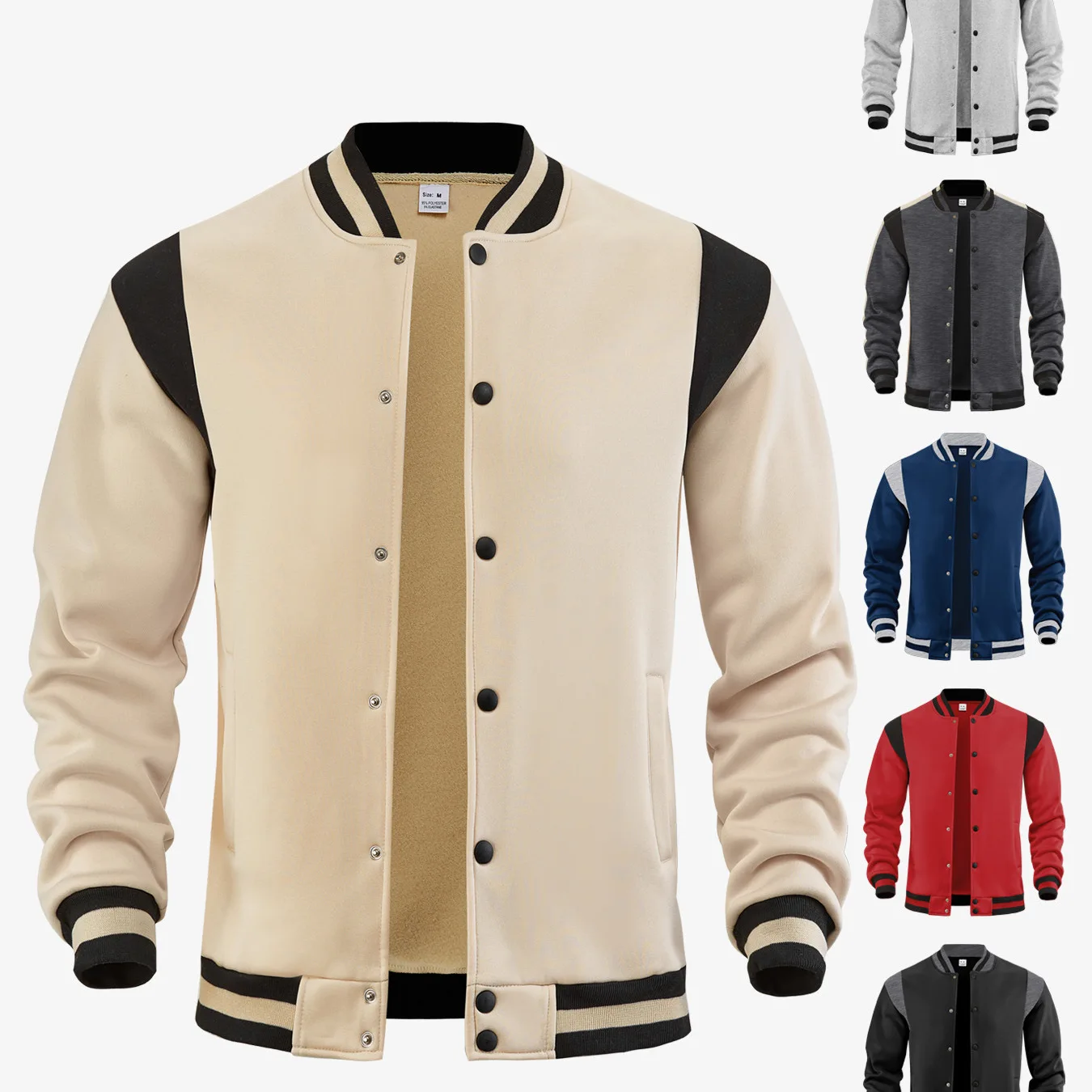 Spring Men's Casual Sporty High Street Fleece Cardigan Stand-Up Collar Flying Baseball Jacket