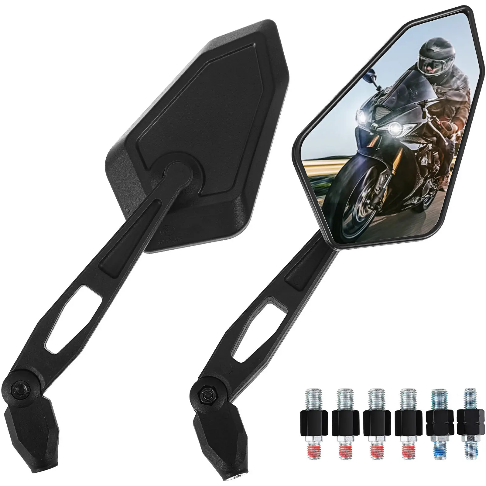 

1Pair Motorcycle Rear View Mirrors Polygonal Adjustable Handlebar Mirrors Clear Mirror Replacement Motorbike Supply