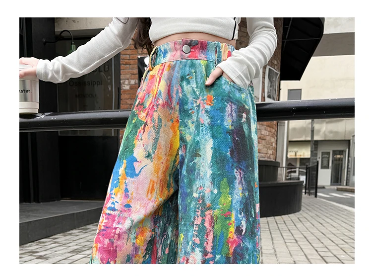 Street-Style Kinder-Jeans mit Bunten Prints für Teenager-Mädchen, Modische Hip-Hop-Tanz-Jeans, Trendige Hiphop-Denim-Hosen für Kinder – Detail 18