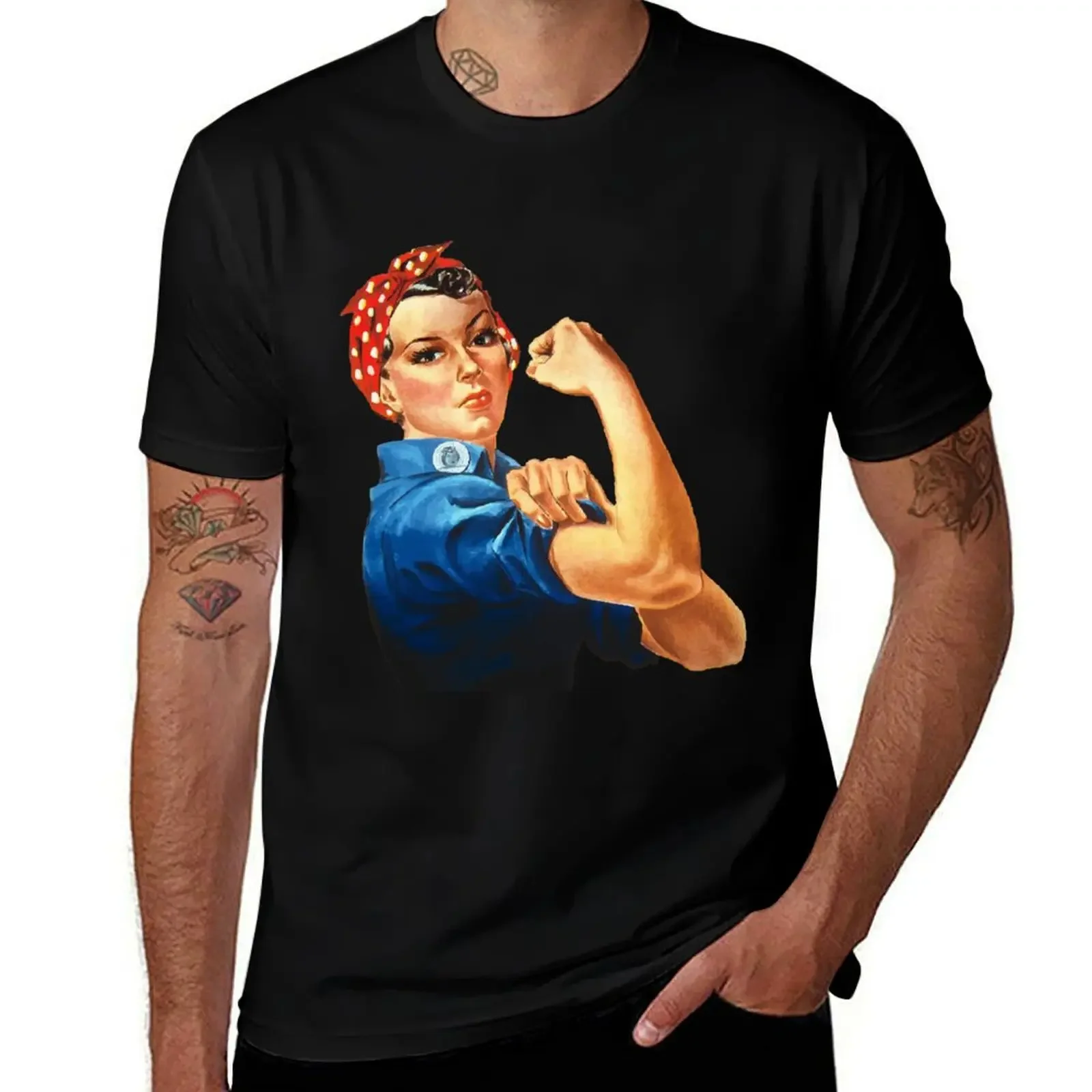 Rosie the Riveter T-Shirt sports fans Aesthetic clothing oversized heavyweights workout shirts for men