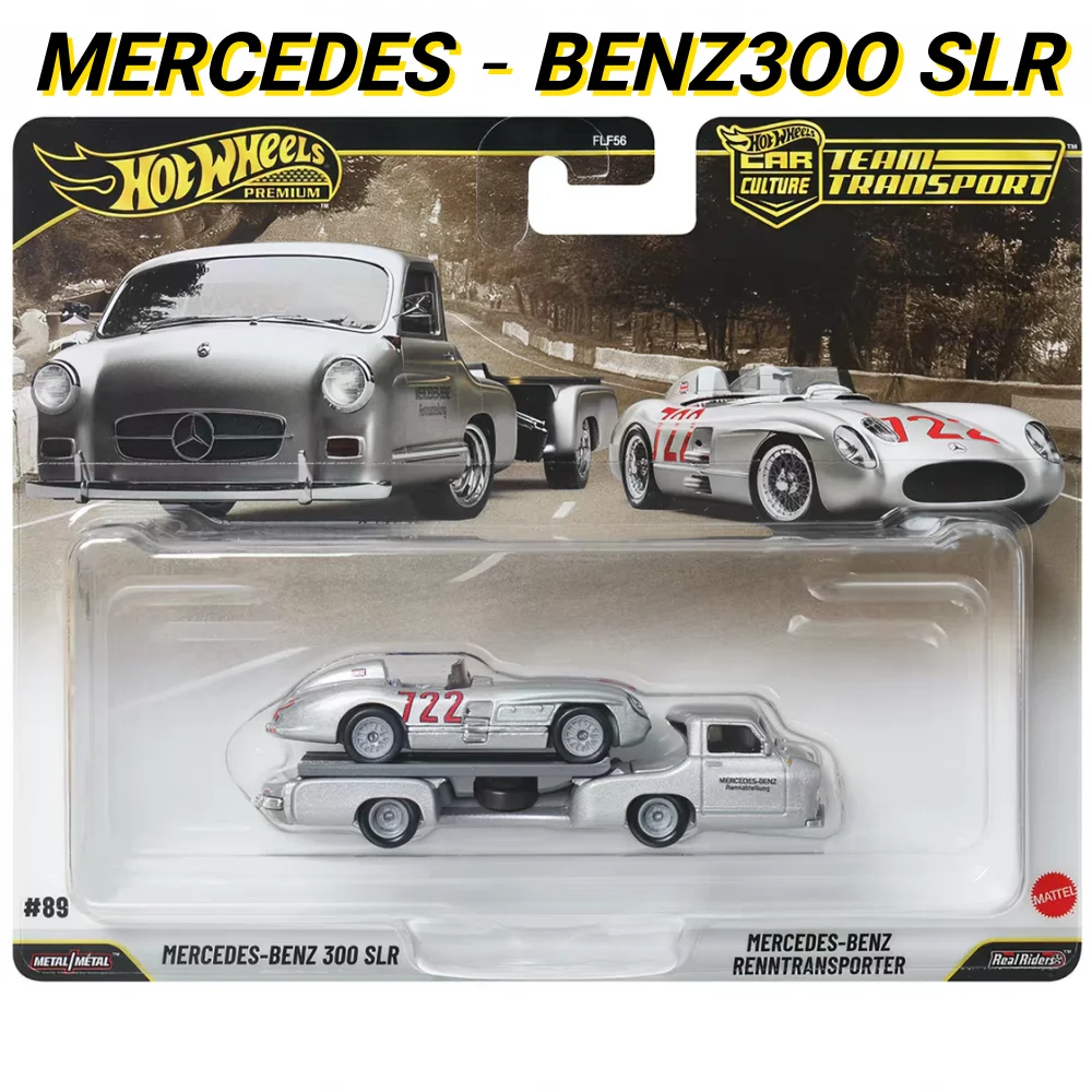 

Hot Wheels Premium FLF56 Mercedes Benz 300 SLR Renntransporter Team Transport 1:64 Diecast Model Set Real Riders Collector Toy