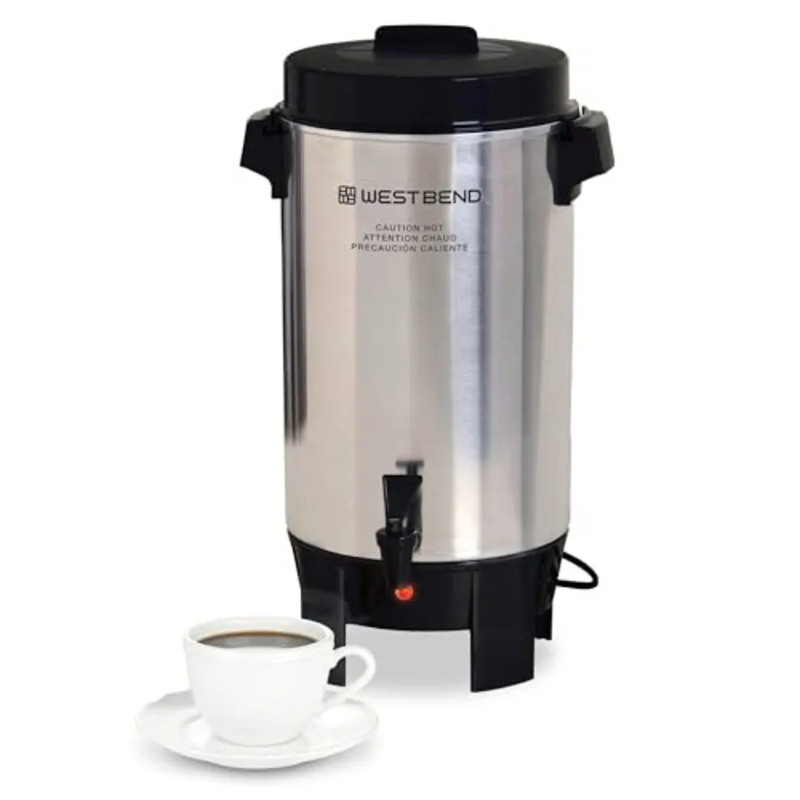 West Bend Coffee Urn Highly-Polished Aluminum Features Automatic Temperature Control with Cup Per Minute Brewing and Easy Clean