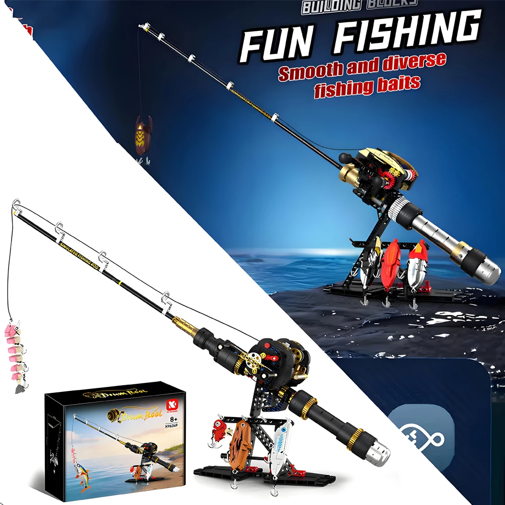 

Fishing Rod Building Blocks Model Simulated Machinery Transmission Fishing Rod Game Assembly Toy Bricks for Boys Children Gift