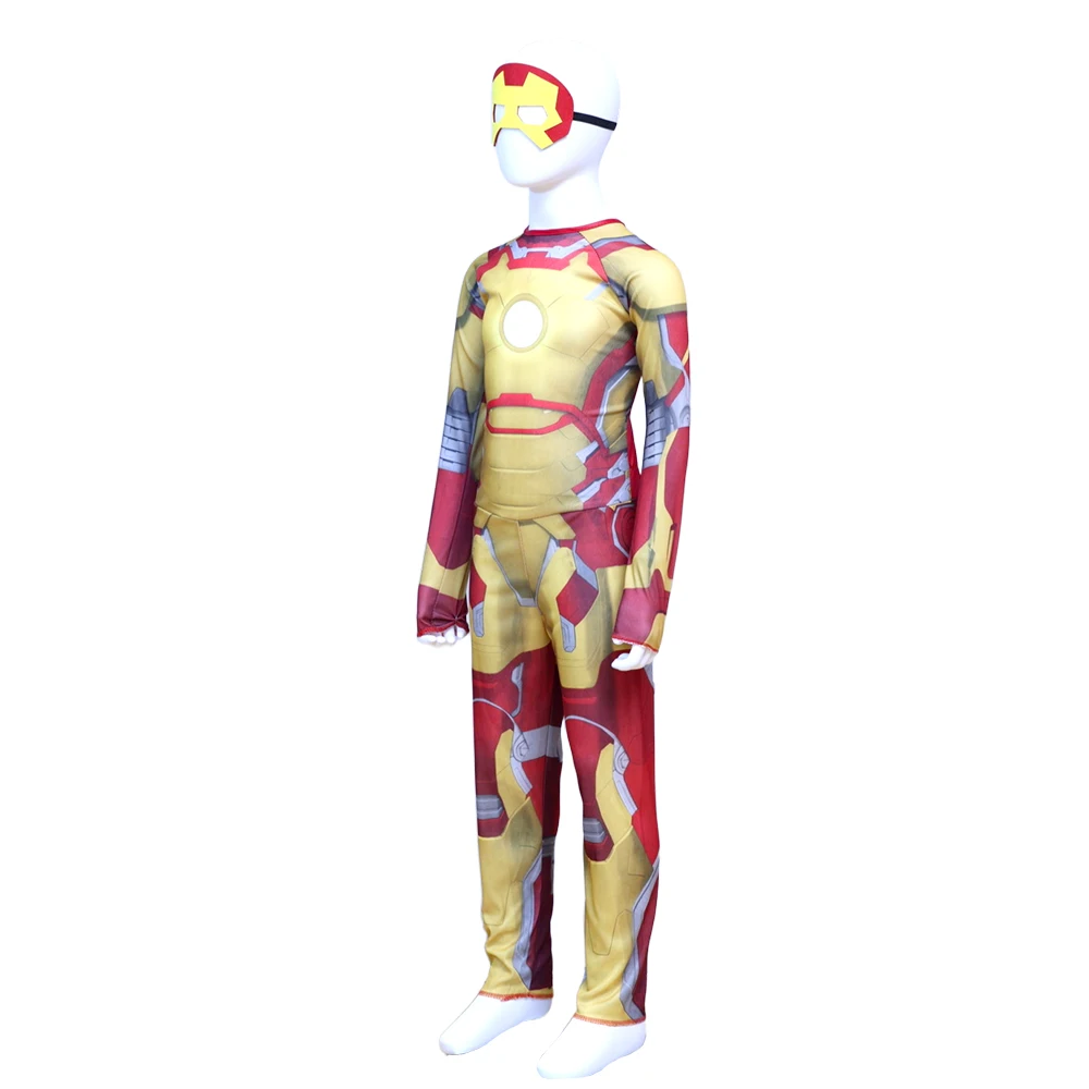 Children Cosplay Iron Man Mark42 Suit Costume Jumpsuit with Mask Cape Boys Fantasy Role Play Clothes
