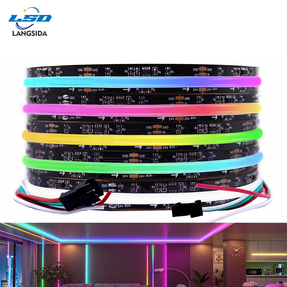 

FCOB WS2811 IC RGB COB LED Strip 12V 24V 360/480/576/720LED/m Flexible Color Chasing Uniform Light for Indoor Lighting Project