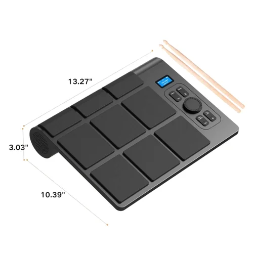 Imagen 2 del producto Batería electrónica Miwayer de 9 almohadillas con 16 sonidos, 2 pedales, batería recargable incorporada, sensibilidad a la velocidad, soporte USB/MIDI