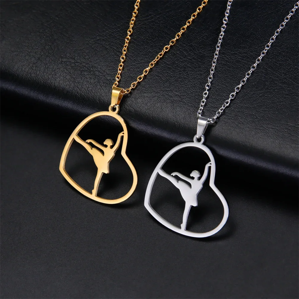 Heart shaped ballet dance rope collision taekwondo baseball player stainless steel necklace sports accessories gift for women