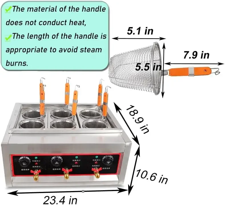 Pasta Cooker with 6 Noodle Filter Electric Pasta Cooking Machine Multifunctional Pasta Warmer Noodles Cooker 6KW for Cooking Dum