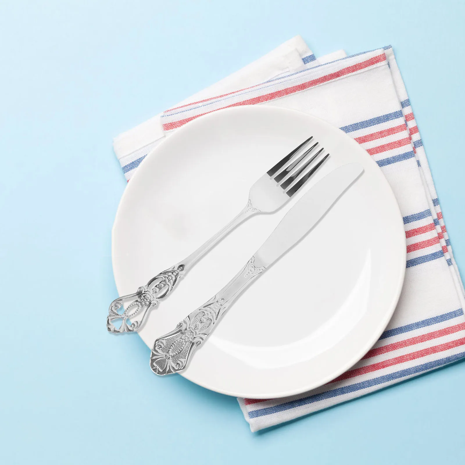

5 Piece Cutlery Set Silver Mirror Finish Dishwasher Tableware Set Stainless Steel Dinnerware Safe Vintage Kit Fork
