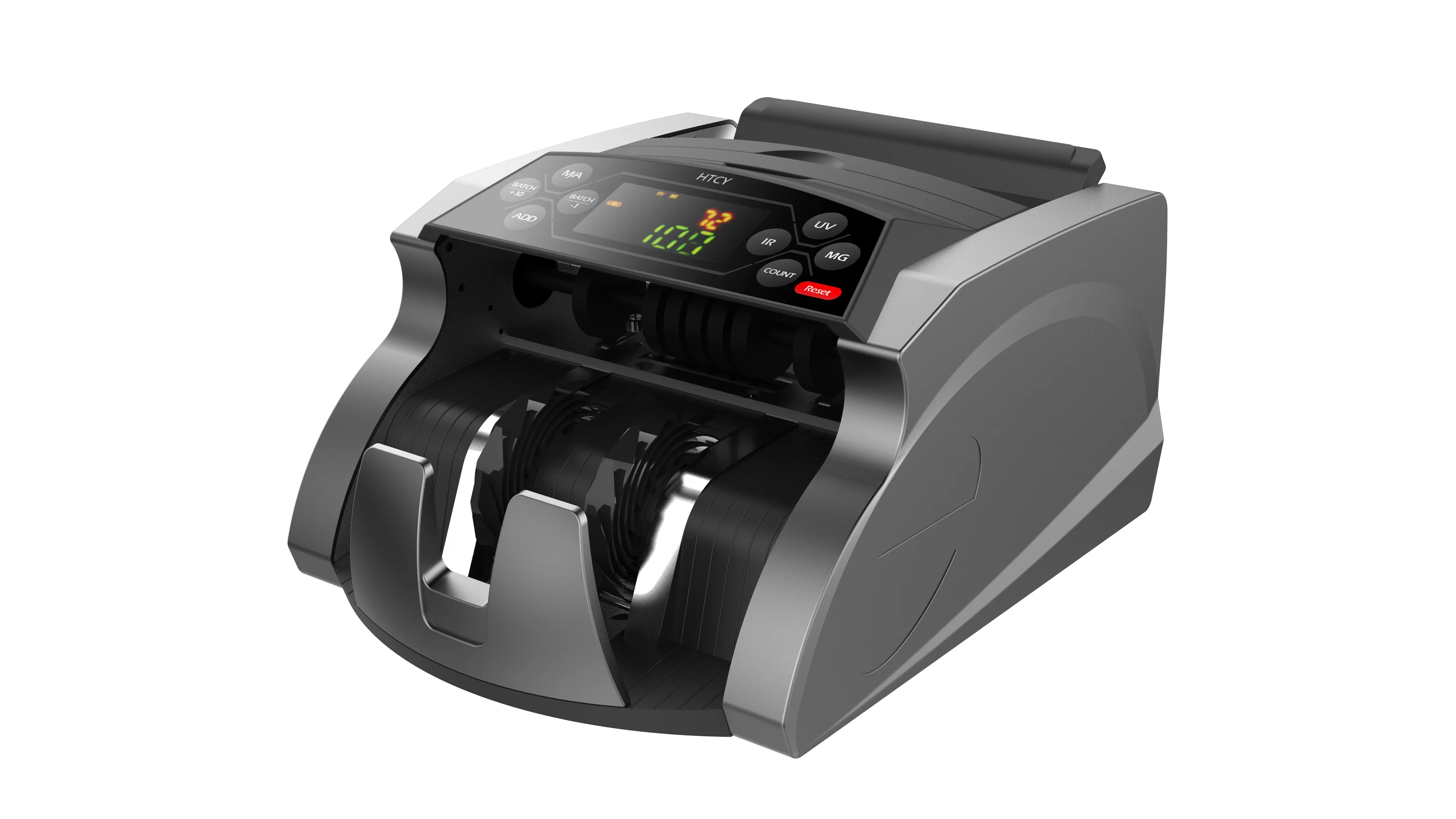 Money Counter Machine with Counterfeit Detection, Multi-Currencies, Add/Batch Modes, LCD-Display, High-Speed Counts