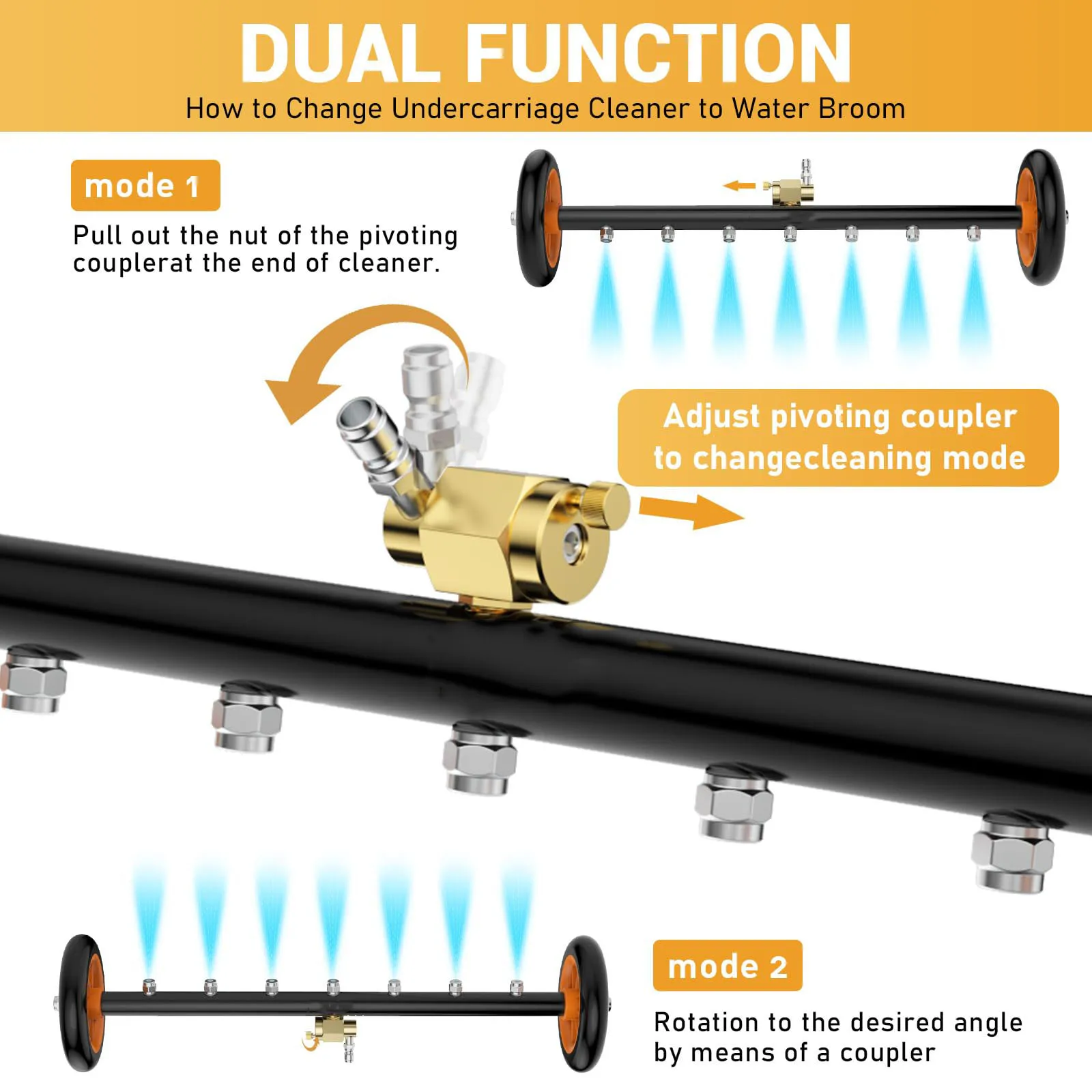 2 in 1 Power Washer Dual-Function Water Broom Pressure Washer Undercarriage Cleaner Floor Cleaning Machine Surface Cleaner
