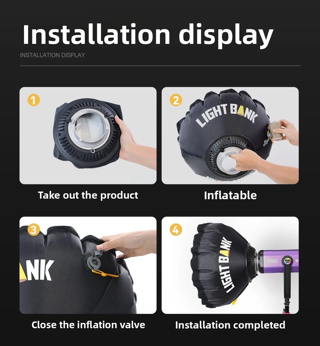 Flynoodle Air Tube Pro 60 فانوس قابل للنفخ سوفت بوكس لغطاء قياسي 135 مم لـ Nanlite ZHIYUN Godox INKEE LATZZ مصباح فيديو