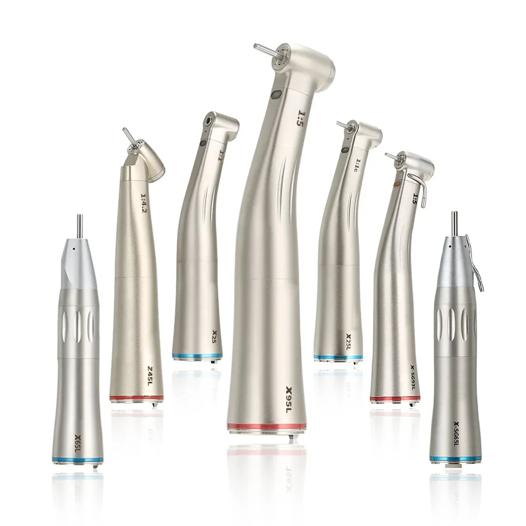 Dentistry contraangulo X95L Dental 1:5 Increasing Speed Handpiece Against Contra Angle LED Optic Fiber Quattro Spray Red Rings