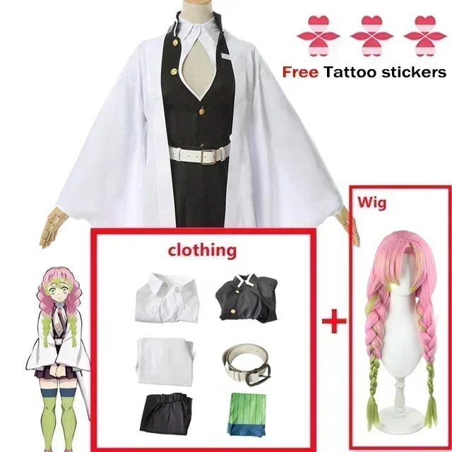 2026  Anime Kanroji Mitsuri Cosplay Costume Kimono Haori Dress Wig Clothes Halloween Costume for Adult Children