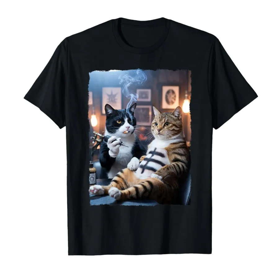 

Camiseta de gato divertida con tatuajes de gato camiseta de artista de tatuajes de humor de gato de tinta femenina
