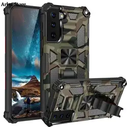 Shockproof Case For Samsung Galaxy S21 Note 20 Ultra S20 FE 5G S22 A12 Cover Military Camouflage Armor Car Holder Magnetic Case