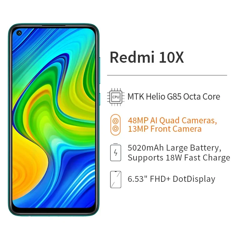 Xiaomi Redmi 10X 4G Global ROM 4GB RAM 128GB ROM Ponsel MTK Helio G85 48MP Quad 5020mAh ponsel bekas