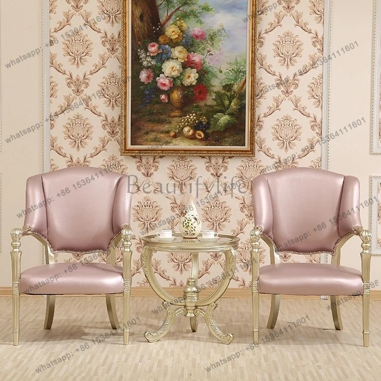 

Sofa Chair Sales Office Solid Wood Negotiation Table New Classical Model Room Club Reception Table and Chair Sofa Furniture