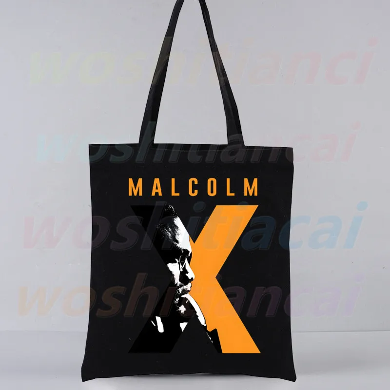 Malcolm X Black History Women Canvas Shoulder Bag High Capacity Tote Bag Aesthetics Shopping Bags Cotton Handbags Books Bag