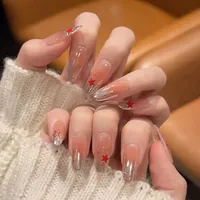 24PCS Press on Nails Almond Flash French Aurora Powder Nail Enhancement Patch Clear Powder Blusher Spot Wear Nail Patch