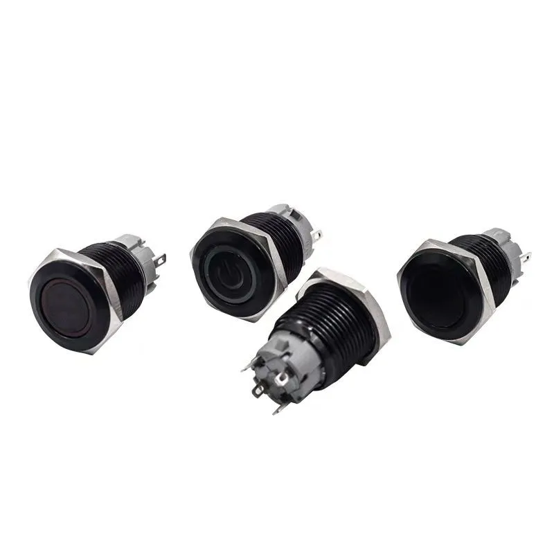 

16/19/22mm Waterproof Metal Push Oxidized Black Button Switch Latching Momentary LED Light Power Switch 5V 12V 24V 220V