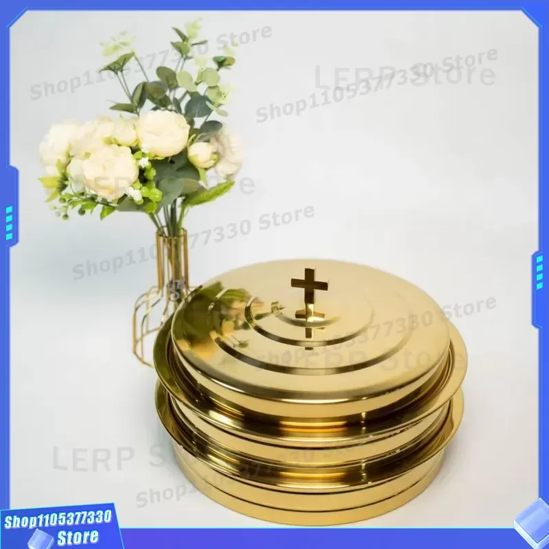 Gold 2 Layer Chalice Tray with Lid 40 Hole Cathedral Supplies Set Includes 80 Clear Plastic Single Layer Chalices for Church