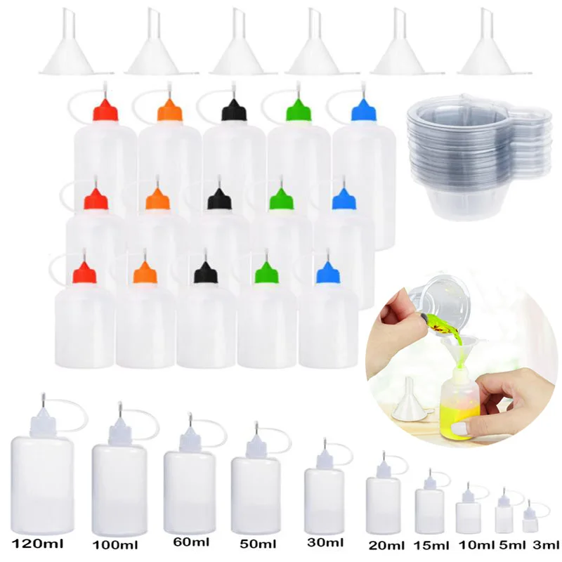 

15ml/30ml/60ml/120ml Empty Glue Bottle Plastic Bottle With Needle Tip Caps for Glue Liquid Crafts (Multicolor) 5/10/15/20pcs