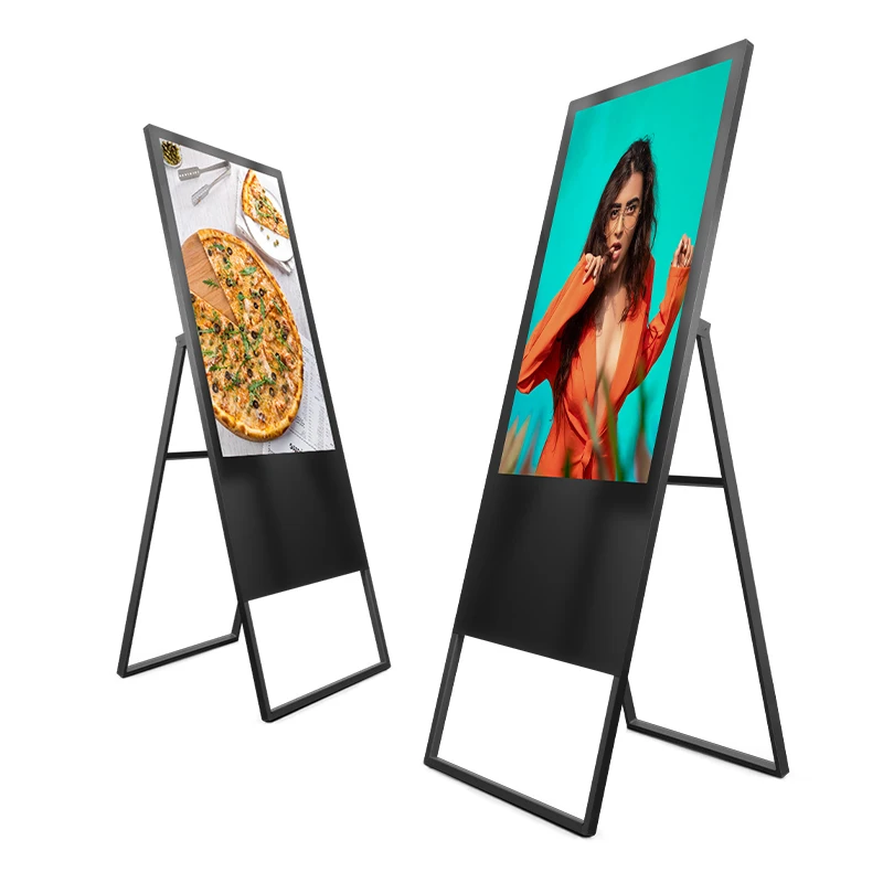 32 43 49 55 65 Inch A-type Digital Signage Advertising Player Full Touch Screen Portable Lcd Poster Displaywith Wheels