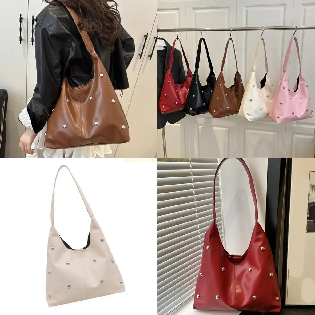 

X90D Small Shoulder Bags for Women Punk Rivets Hoboes Bag Shoulder Purse Handbags