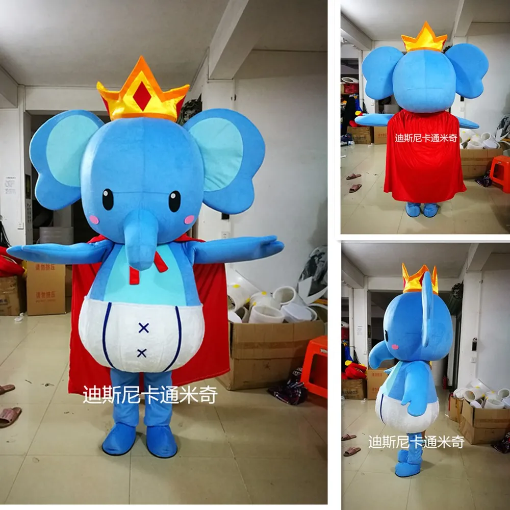 

Cute Elephant Mascot Costume Cloak Wearing A Crown Cartoon Doll Outfits Halloween Carnival Cosplay Party Props Accessories