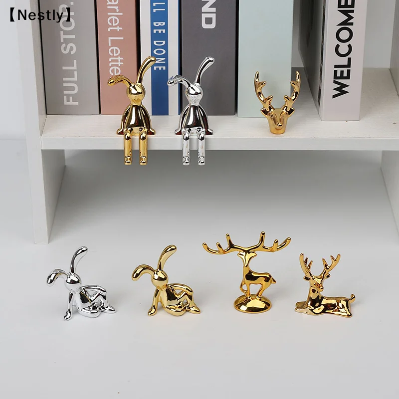 Elk Deer Statue Nordic Christmas Reindeer Art Figurine Vintage Golden Handicraft Home Ornament Table Decoration Gift〔Nest〕