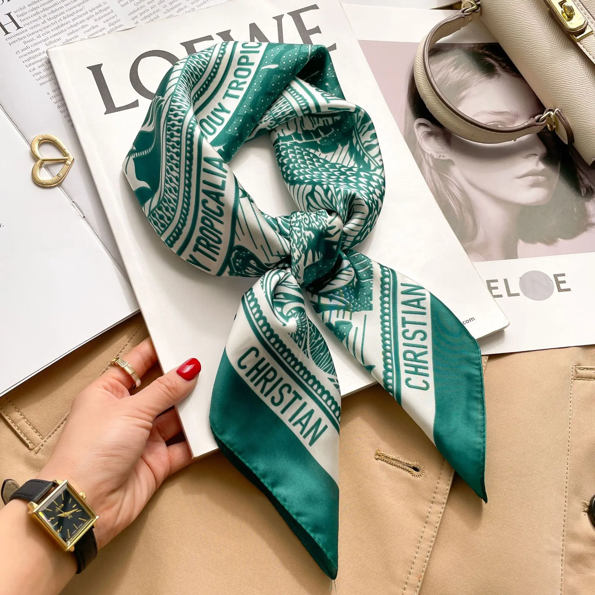 1 قطعة 70 سنتيمتر houndstooth مطبوعة مربع وشاح للنساء الحرير المسيحية خطابات المألوف ومتعددة الاستخدامات الحجاب وشاح باندانا