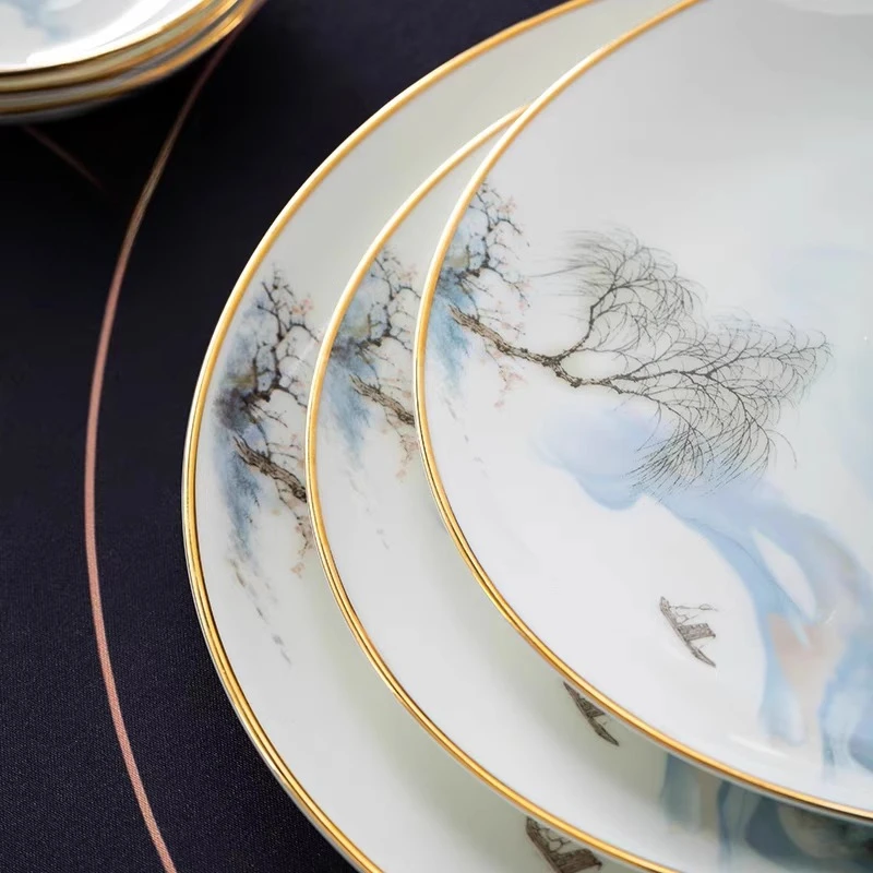 Modern Chinese-style Tableware Set Bowl Plate Combination Luxury Tableware Bone China High-end Tableware Home Use Moving House