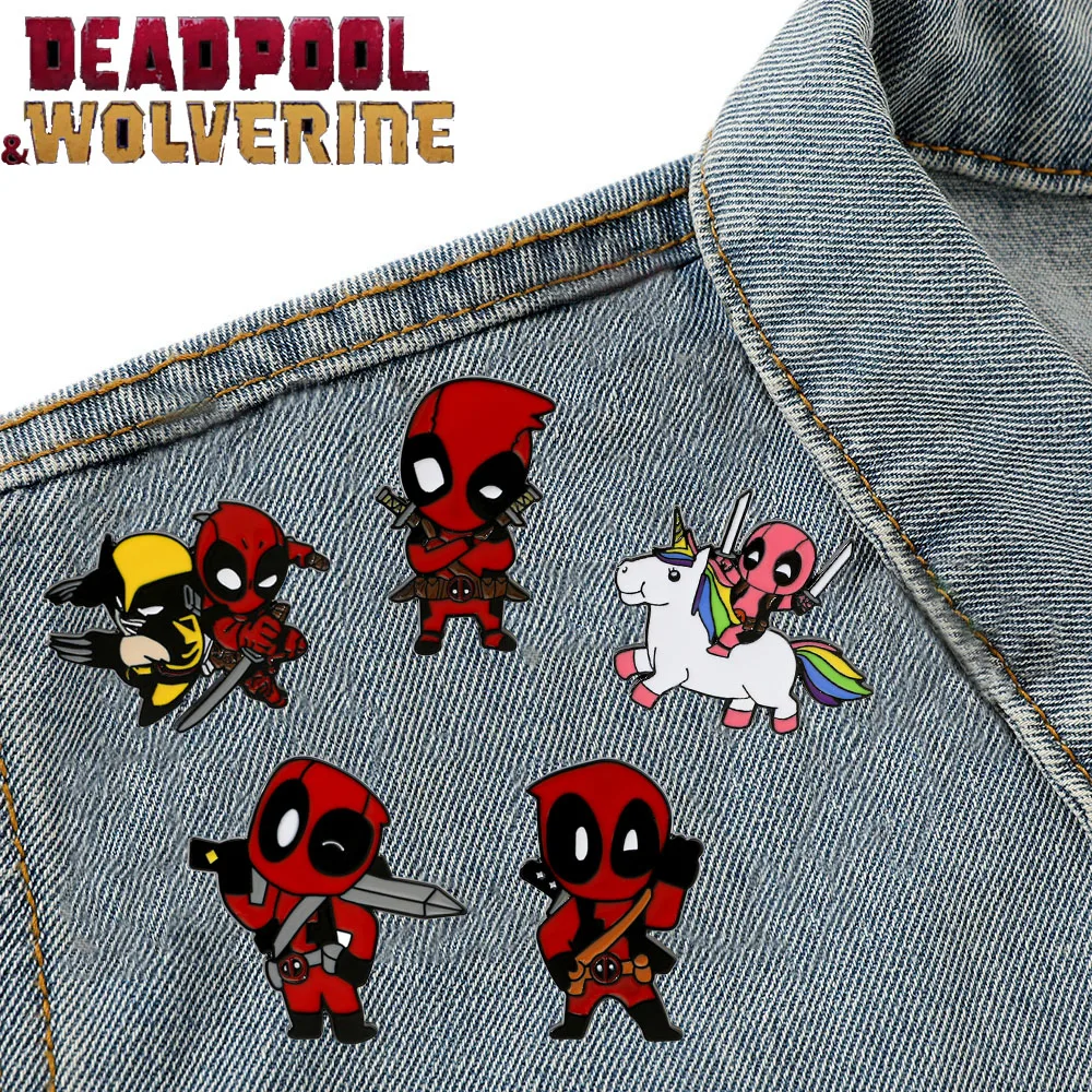 1set Deadpool & Wolverine Lapel Pin Marvel Classic Movies Brooch Cute Anime Superhero Enamel Pin Kids Jewelry Accessories Gifts