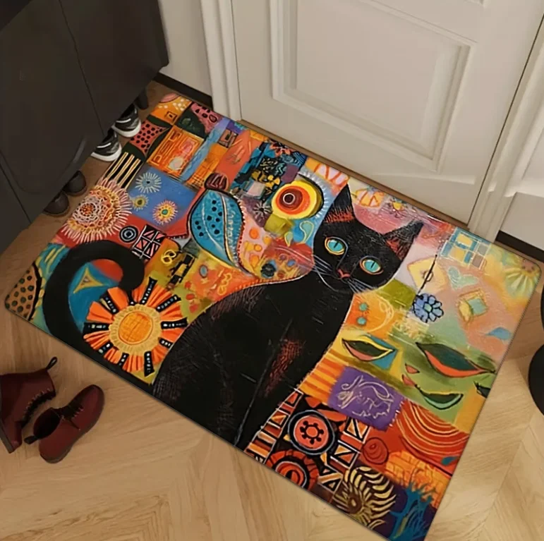 Artistic Cat Pattern Welcome Mat - Colorful Entrance Rug Home Decor for Hallway & Living Room  Decoración Hogar Moderno