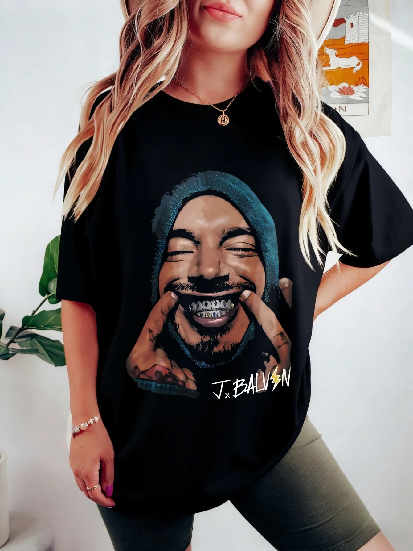 

Women's J Balvin Funny Graphic Printed Oversized Cotton Short Sleeve T Shirt Summer Casual Streetwear Gift for Her
