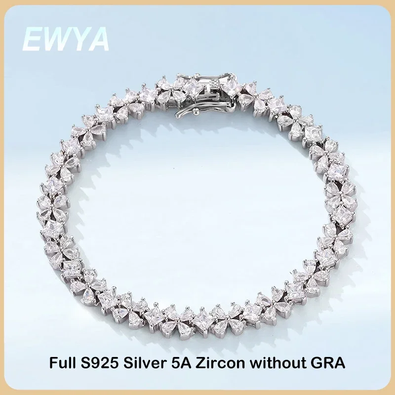 EWYA Original Clover Pear Cut Zircon Tennis Bracelet for Women Lady S925 Silver High Carbon Gemstone Link Bracelets Wholesale