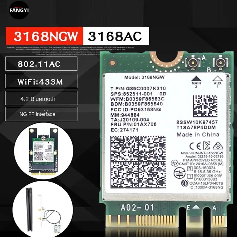 New For Intel 3168NGW AC NGFF 5G dual-band built-in wireless NIC wifi Module 4.2 Bluetooth 3168 3168AC